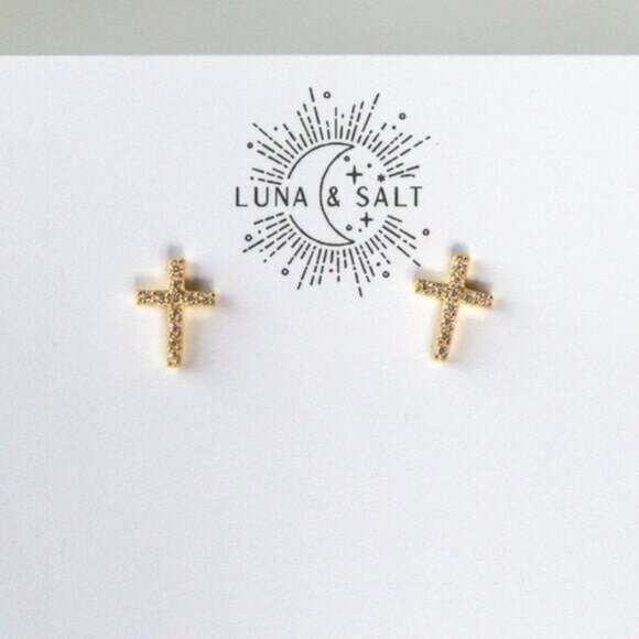 Dainty Cross Stud Earrings Pave CZ "Diamonds" Cross Studs Faith Jewelry Gift - Picture 3 of 12